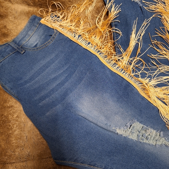 EUC Plus Size Western Jeans with Beige Fringes - Picture 5 of 9